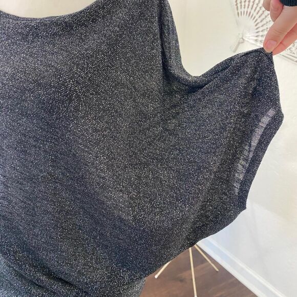 Express Early 2000's Asymmetric Silver Black Glitter Wide Bat Sleeve Top S - Picture 6 of 8